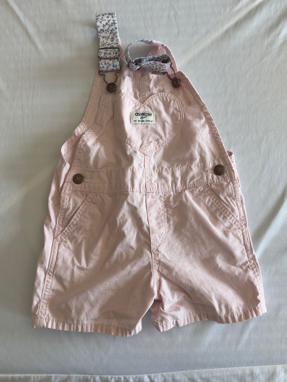 OshKosh B'gosh Light Pink Cotton Shortall Overalls with Floral Straps